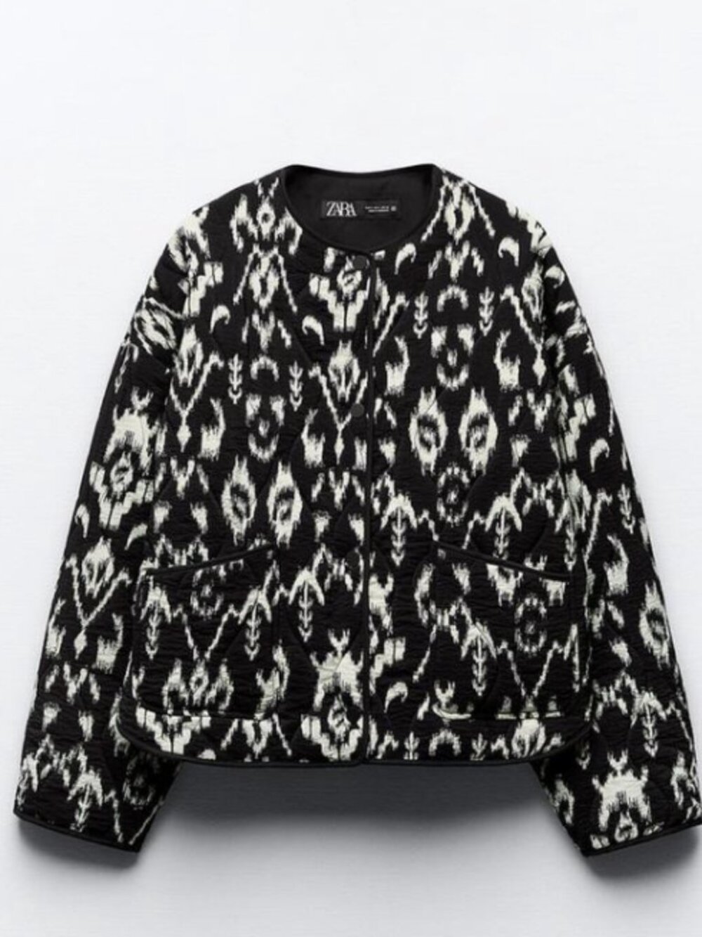 New ZARA Print Puffer Jacket With Front Patch Pockets And Side Vents-Size S